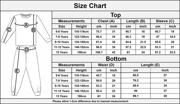 Kids Girls Boys Black Warm Fleece Hooded Pyjamas For Sleepover 2 Piece Gift Set