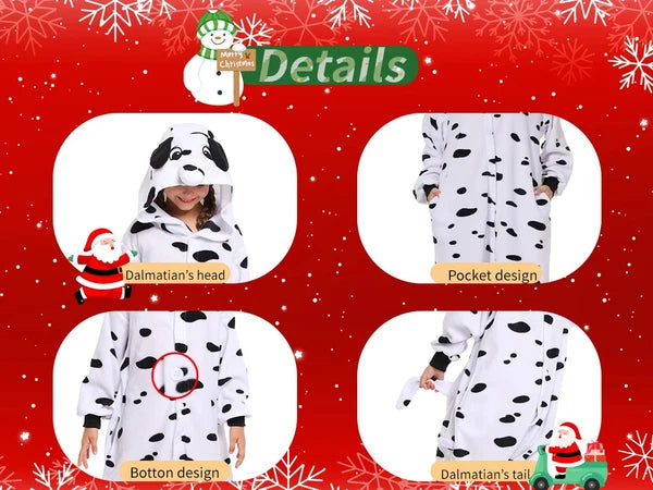 Kids Dalmatian Costumes One-piece Pyjamas Christmas Dog Cosplay Pajama Homewear