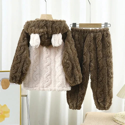 Winter Flannel Pajamas Sets Baby Boys Girls Clothes Warm Hooded Sleepwear Pijama