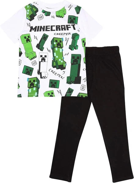 minecraft Boys Pyjamas Pjs Nightwear Creeper Gaming Gamer Kids Trousers Top