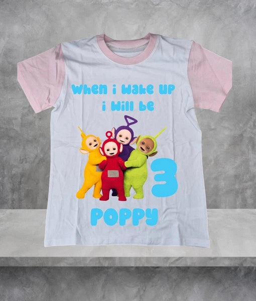 Personalised children birthday pyjamas Teletubbies Theme SHORT SLEEVE