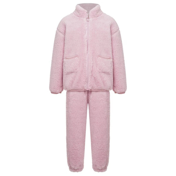 Unisex Kids Outfits Winter Set Long Sleeve Sleepwear Zipper Stand Collar Casual