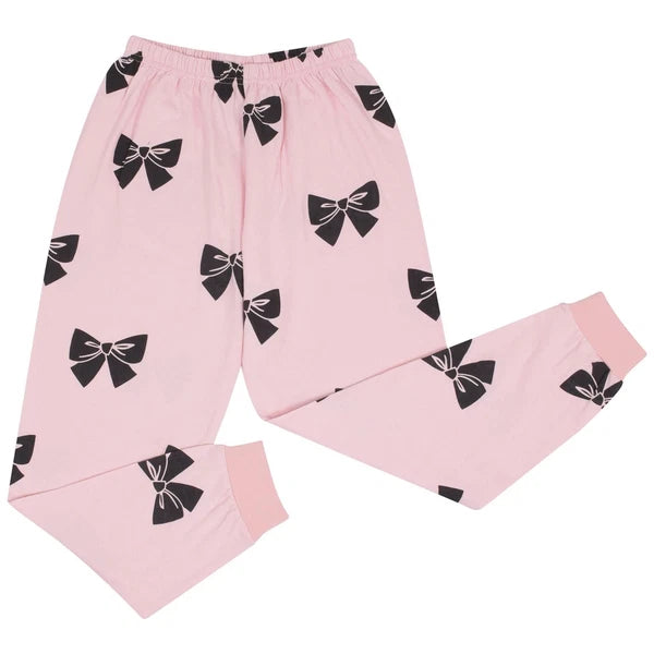 Kids Girls Pyjamas Black Lazy Day Print Contrast Cotton PJs Set Lounge Suit 5-13