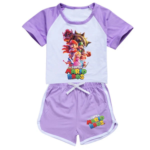 Hot Mario Bros Boys Girls Shorts T-shirt Set Kids PJ'S Loungewear Tracksuit Gift