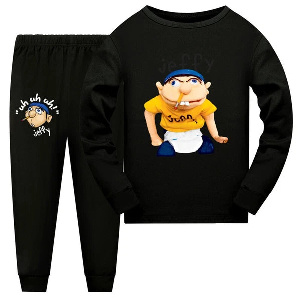 T-Shirt + Trousers Pj Sleepwear Nightwear Outfits New Boys Girls Jeffy Long Sleeve-