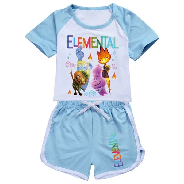 Shorts T-Shirt Set Kids PJ'S Loungewear Tracksuit New Elemental Girls-