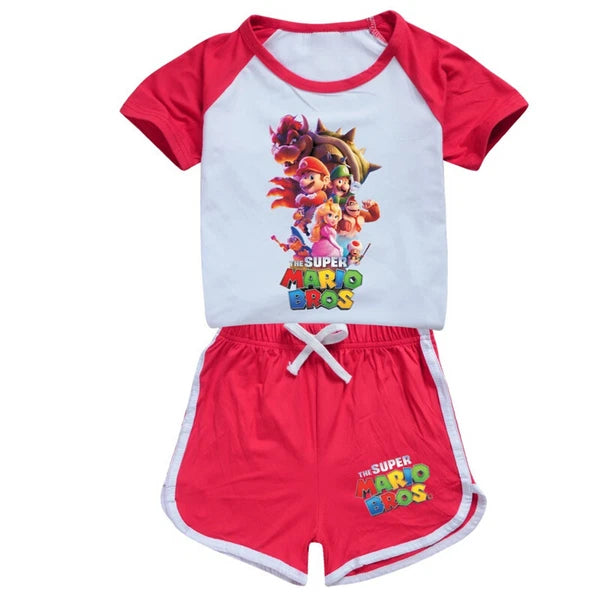 Hot Mario Bros Boys Girls Shorts T-shirt Set Kids PJ'S Loungewear Tracksuit Gift