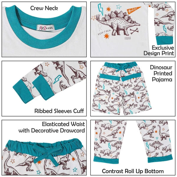Kids Boys Dinosaur Pajamas Kids PJS 2 Piece Dino Set Lounge Costume-