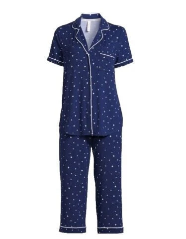 Joyspun Womens Notch Collar & Capri pants Sleep Set, Size S - 3XL