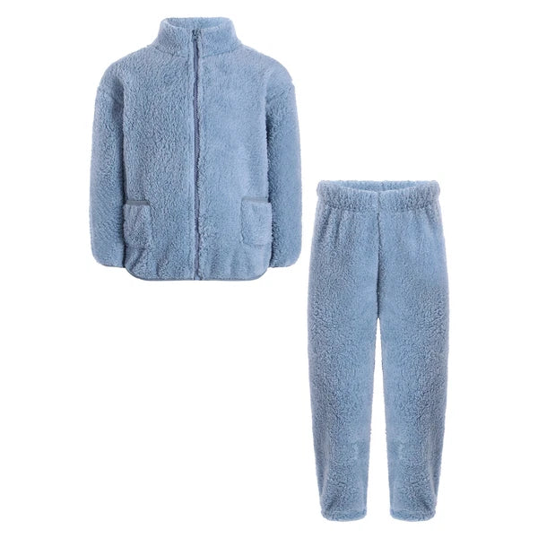 Unisex Kids Outfit Warm Pajama Zipper Set Soft Nightwear Stand Collar Casuai