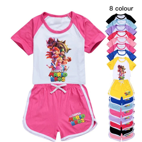 Hot Mario Bros Boys Girls Shorts T-shirt Set Kids PJ'S Loungewear Tracksuit Gift