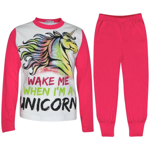 Kids Girls Wake Me When I'M A Unicorn Pyjamas Lounge Wear Nightwear PJS 5-13 Yr