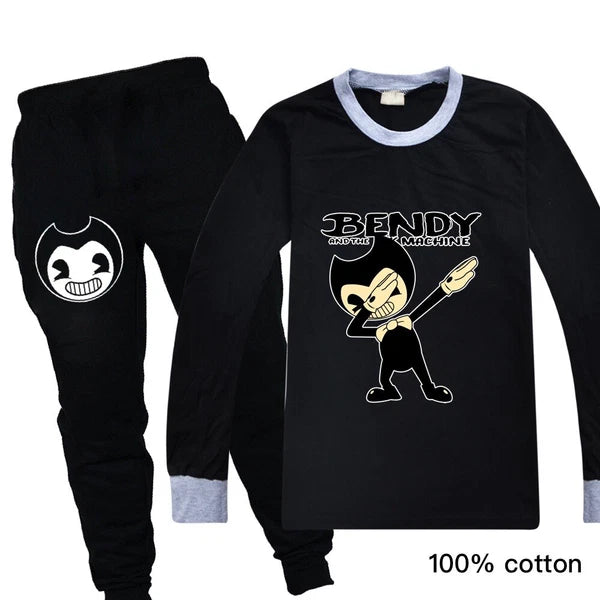 Kids Bendy The Ink Machine T shirt+Pants Pyjamas Nightwear Sleepwear PJ Sets New