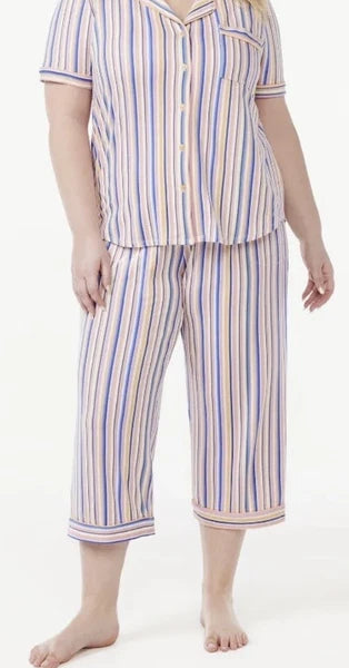 Joyspun Womens Notch Collar & Capri pants Sleep Set, Size S - 3XL
