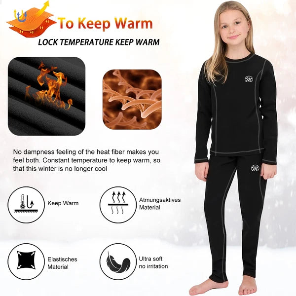 Kids Thermal Underwear Set Soft Fleece Lined Long Johns Warm Baselayer For Ski