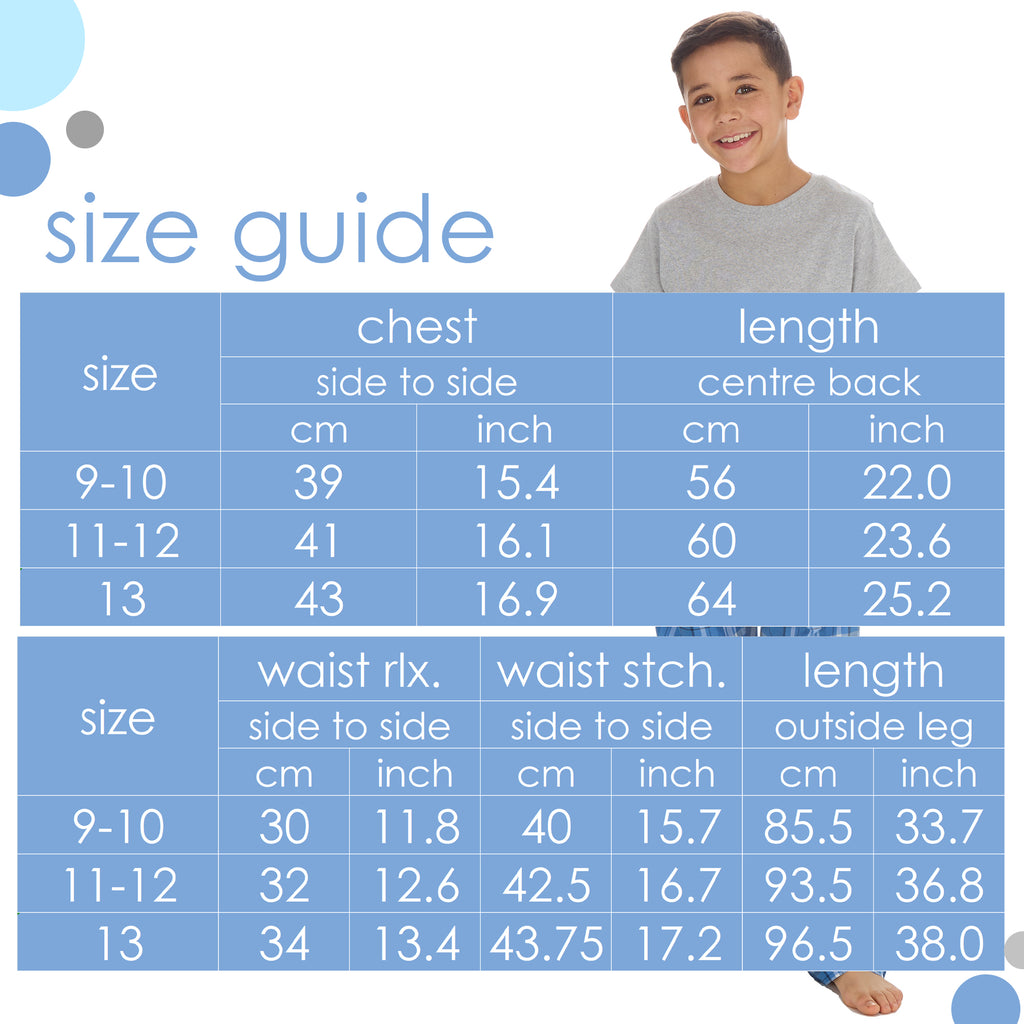 Boys Pyjama Set Short Sleeved T-shirt Woven Long Bottoms PJs 9 10 11 12 13 Years