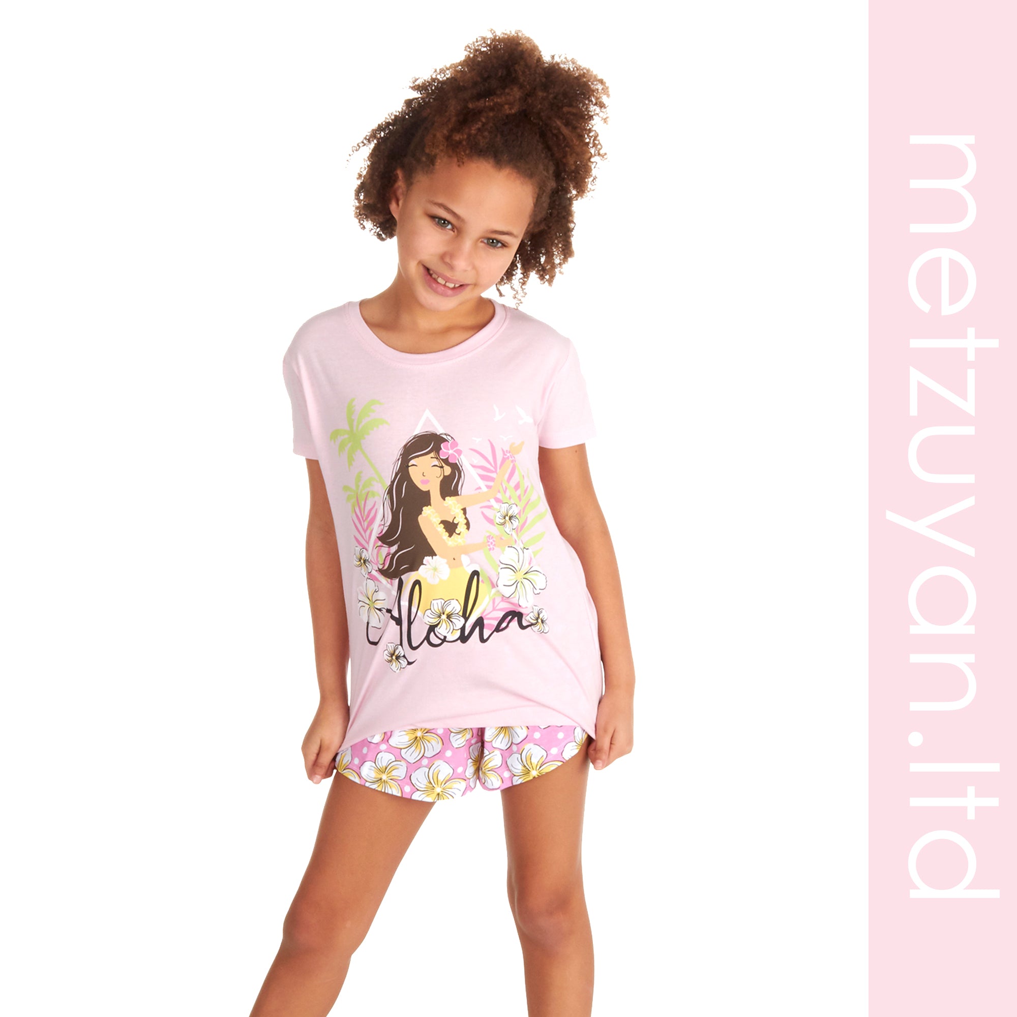 Kids Girls Shorty Pyjamas 2 Piece Pyjama Set 100% Cotton Short Sleeve 2-13 Years