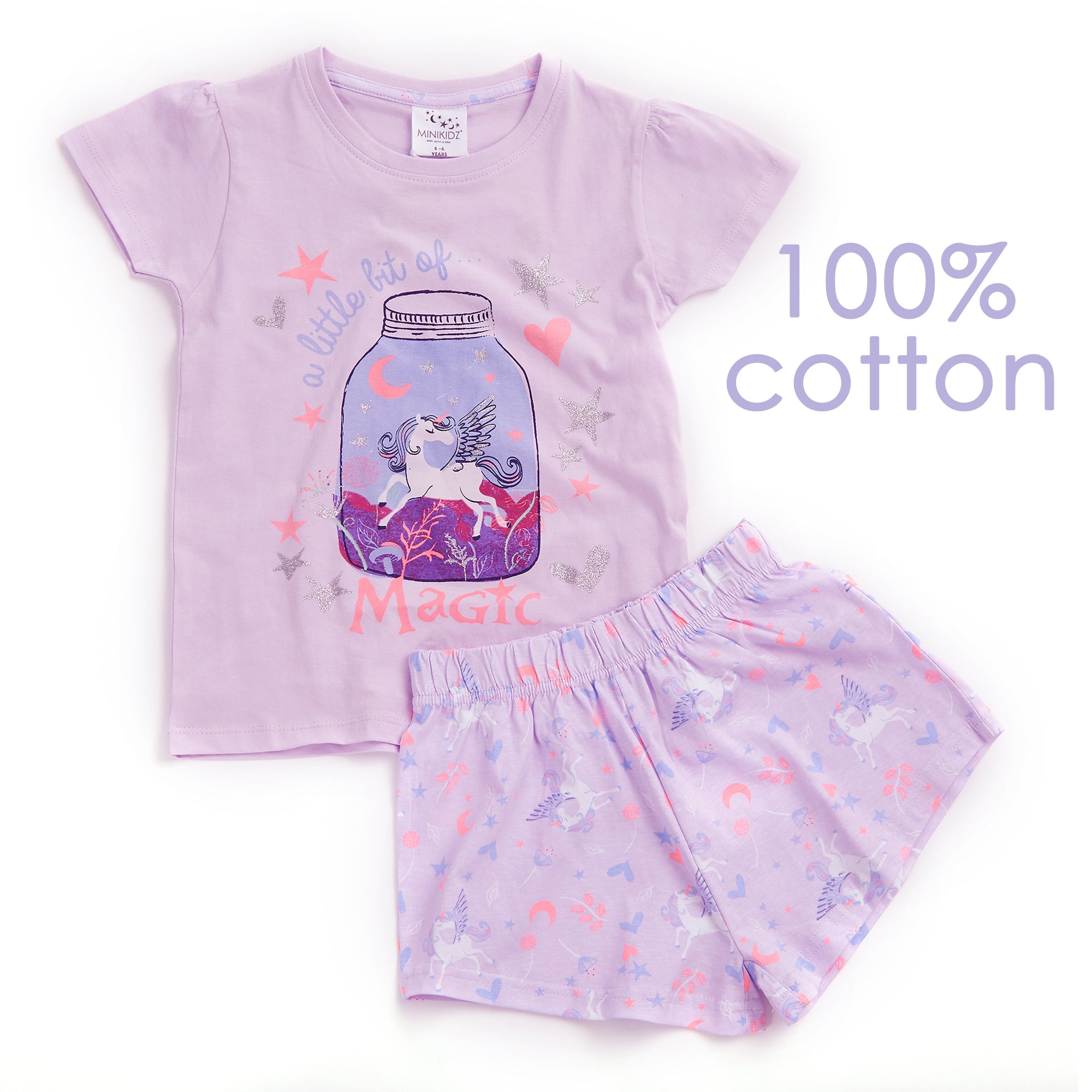 Girls Short Pyjamas Kids Jersey Summer Short Sleeved Pyjama Set Nightwear PJs UK